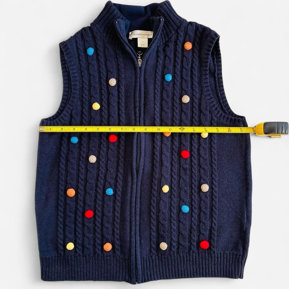 Christopher & Banks Dark Navy Blue Chunky Cable Knit Pom Pom Sweater Vest - Picture 4 of 6